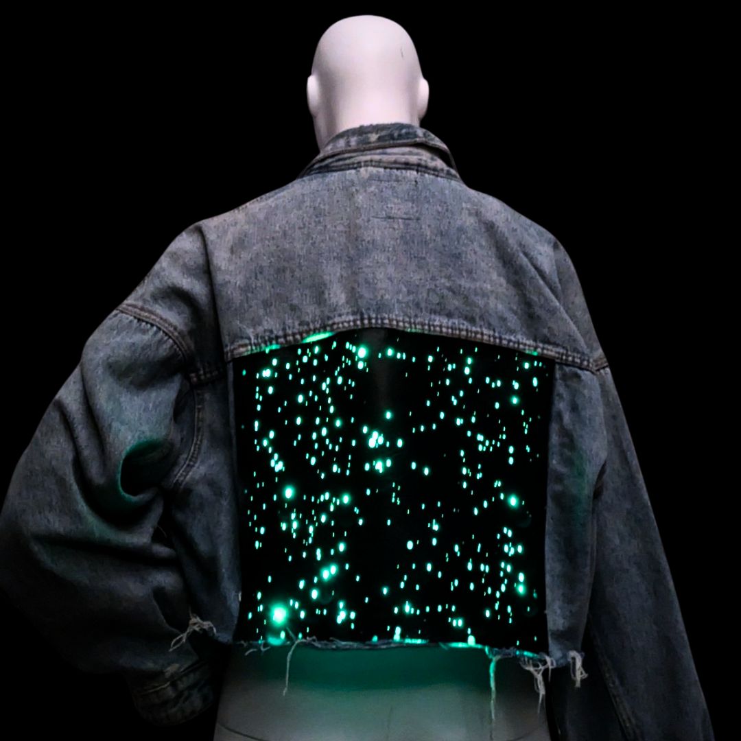 Denim Cropped Jacket with Galaxy Lights Back Panel. Color changing & remote controlled (New) - Neon Cowboys - 