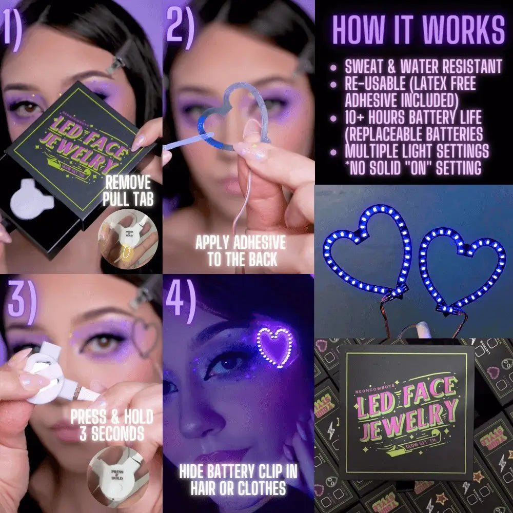 LED Face Stickers [1 Set] - Neon Cowboys - Makeup - FJHearts