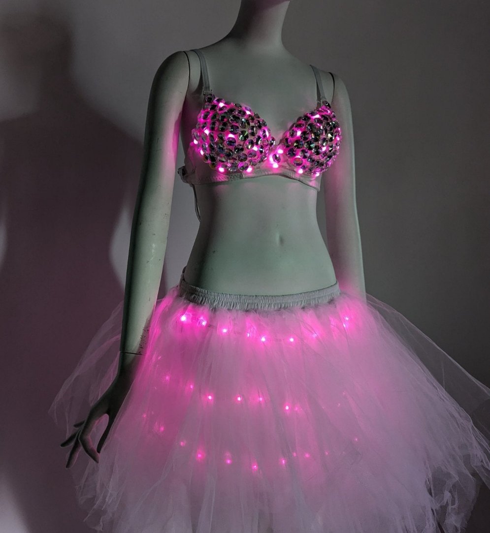 LED Rhinestone Bra + Tutu (size small & bra 32A/B) - Neon Cowboys - 