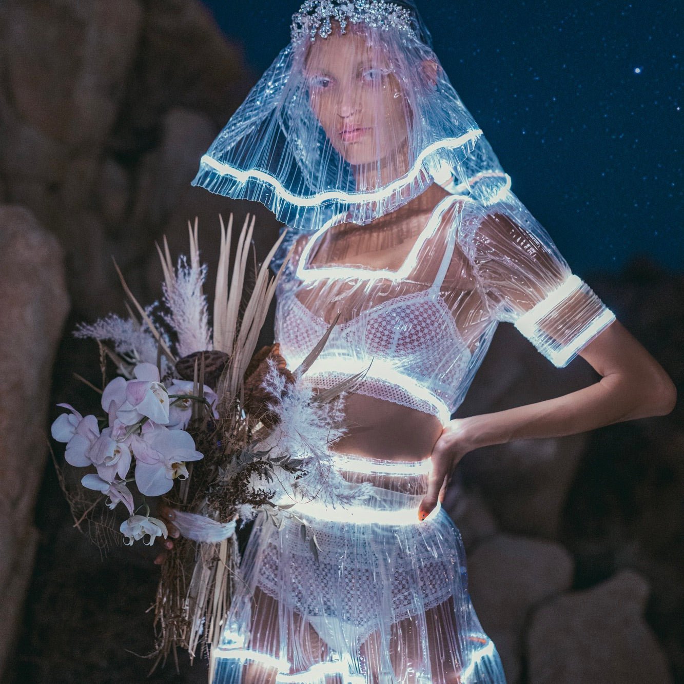 LED Transparent Bridal Gown - Neon Cowboys - couture - 