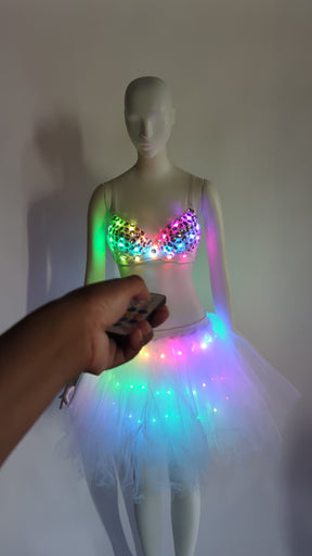 LED Rhinestone Bra + Tutu (size small & bra 32A/B)