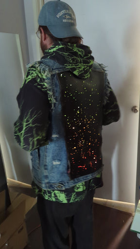 SAMPLE SALE - Denim Vest with Galaxy Lights Back Panel Size Small. Color changing & remote controlled (New)