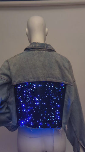 SAMPLE SALE - Denim Cropped Jacket with Galaxy Lights Back Panel. Color changing & remote controlled (New)