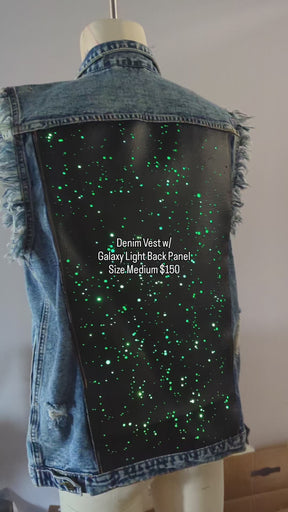 SAMPLE SALE - Denim Vest with Galaxy Lights Back Panel Size Small. Color changing & remote controlled (New)