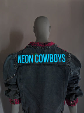 SAMPLE SALE - 80's Inspired Denim Sequin Jacket Size Medium - FINAL SALE - Neon Cowboys - 