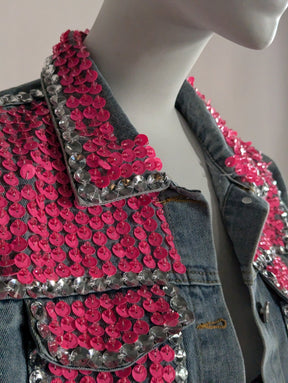 SAMPLE SALE - 80's Inspired Denim Sequin Jacket Size Medium - FINAL SALE - Neon Cowboys - 