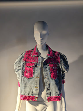 SAMPLE SALE - 80's Inspired Denim Sequin Jacket Size Medium - FINAL SALE - Neon Cowboys - 