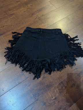 SAMPLE SALE - Black Denim Shorts with sheared fringe bottoms size small - Neon Cowboys - 