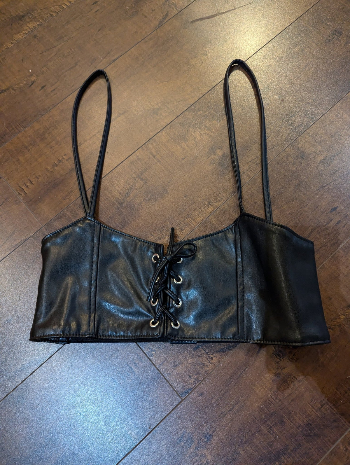 SAMPLE SALE - Black Faux Leather Bralette Size Small (New) - Neon Cowboys - 