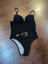 SAMPLE SALE - Black One Piece with Gold Belt Detail Size Medium (New) - Neon Cowboys - 