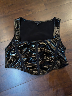 SAMPLE SALE - Black PU Crop Top Size 6 (New) - Neon Cowboys - 