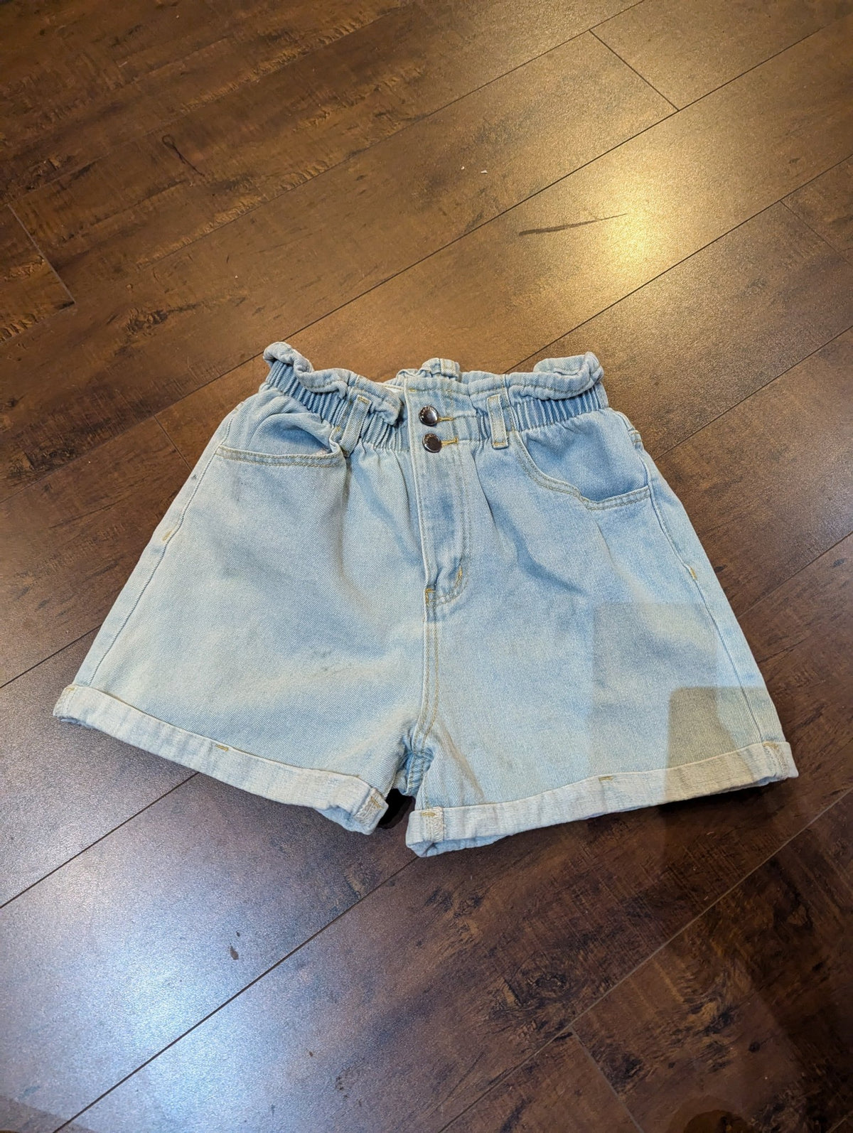 SAMPLE SALE - Blue Denim Elastic Ruched Shorts Size Small (New) - Neon Cowboys - 