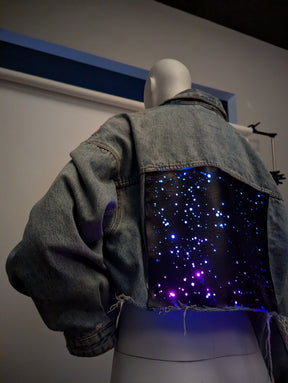 SAMPLE SALE - Denim Cropped Jacket with Galaxy Lights Back Panel. Color changing & remote controlled (New) - Neon Cowboys - 