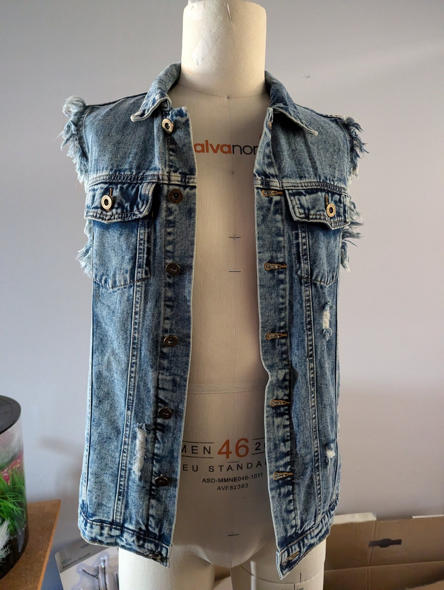 SAMPLE SALE - Denim Vest with Galaxy Lights Back Panel Size Small. Color changing & remote controlled (New) - Neon Cowboys - 