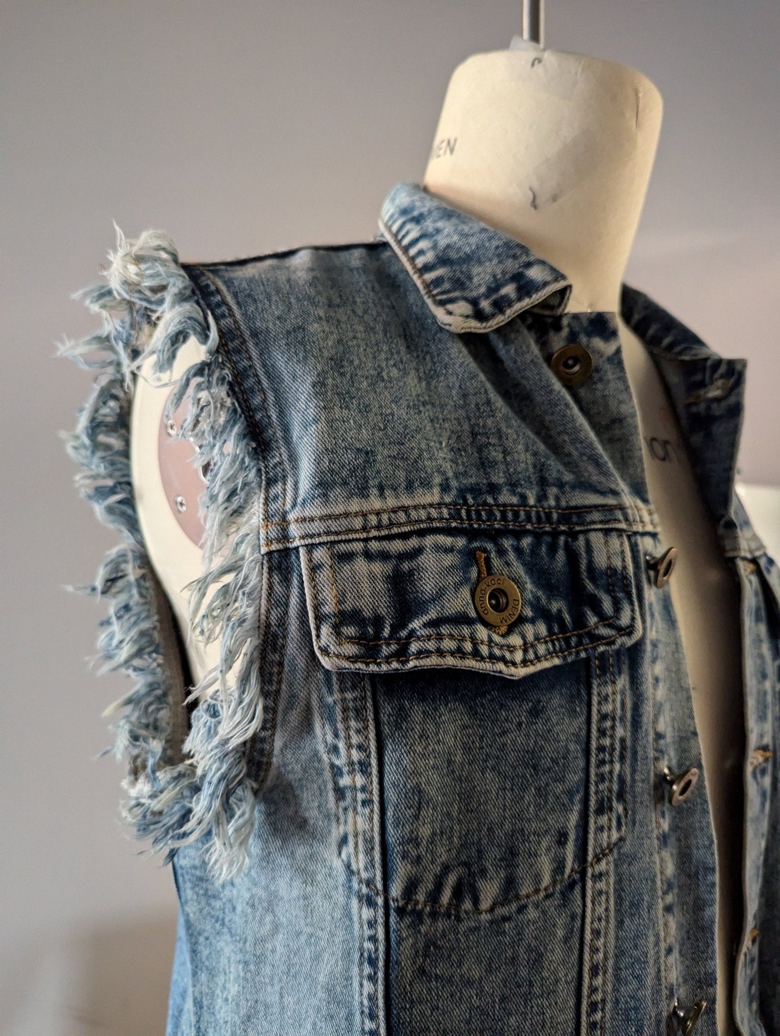 SAMPLE SALE - Denim Vest with Galaxy Lights Back Panel Size Small. Color changing & remote controlled (New) - Neon Cowboys - 