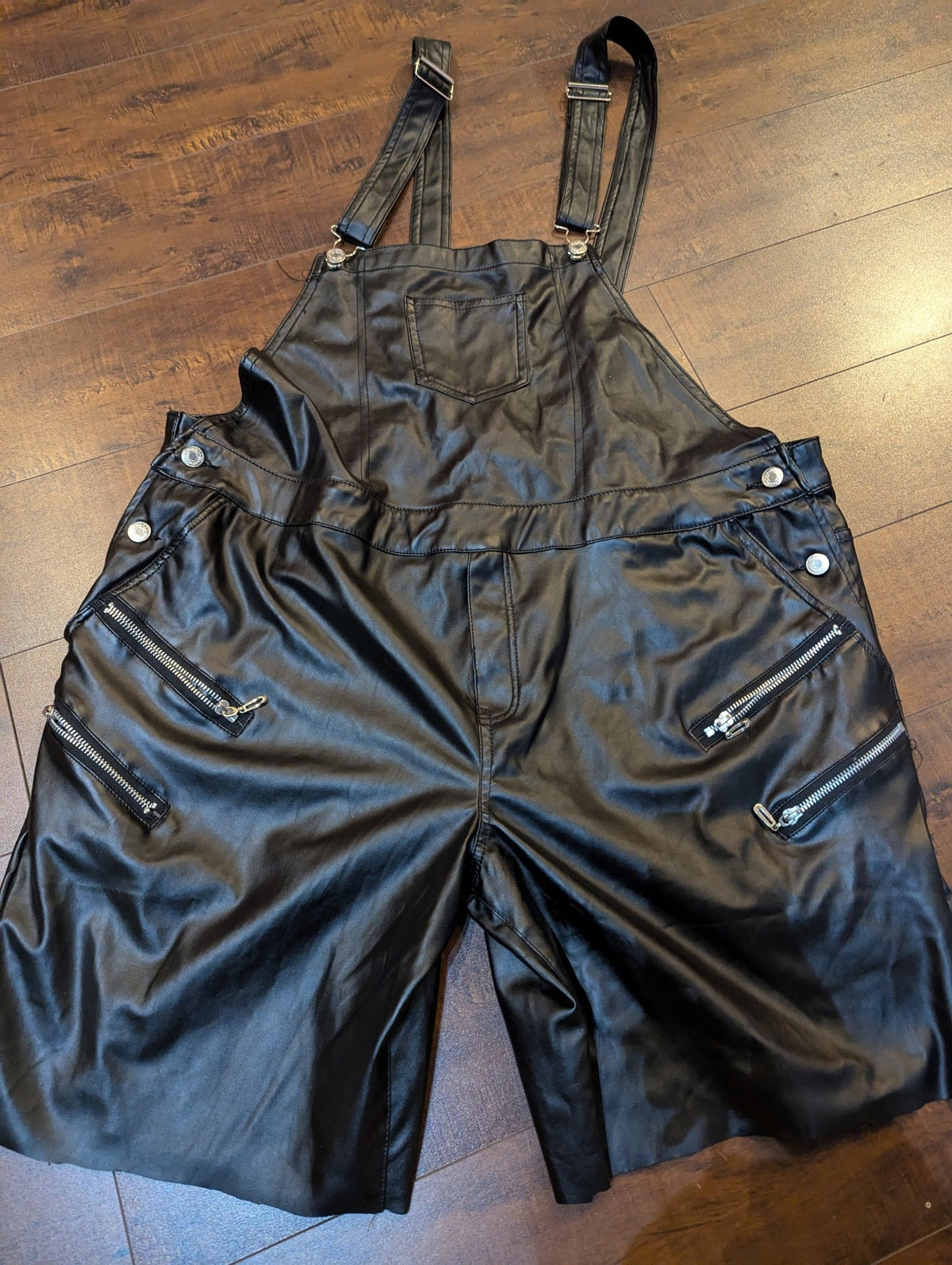 SAMPLE SALE - Faux Leather Short Overalls with Zipper Details Size 24 (New) - Neon Cowboys - 