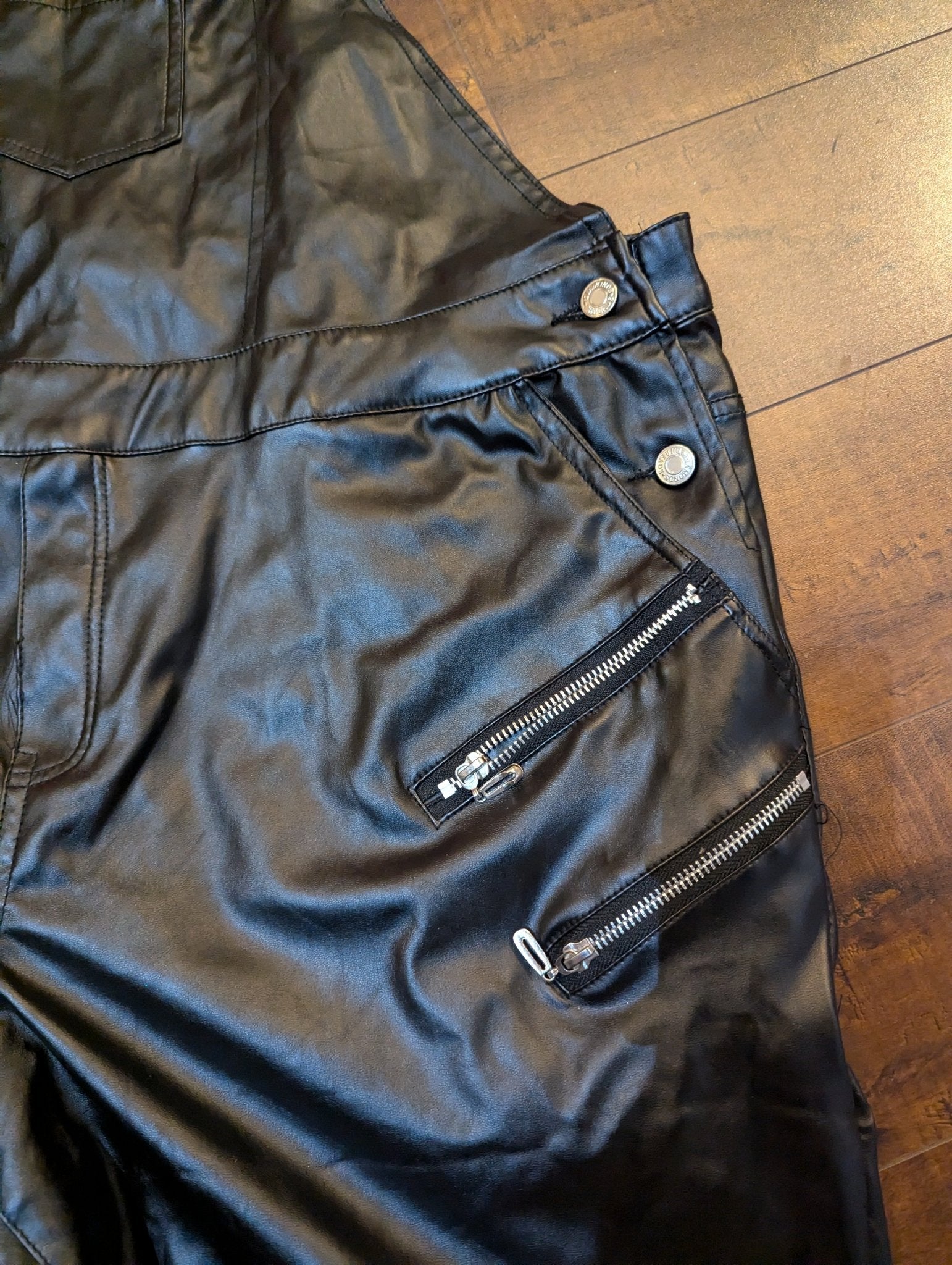 SAMPLE SALE - Faux Leather Short Overalls with Zipper Details Size 24 (New) - Neon Cowboys - 