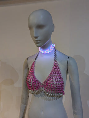 SAMPLE SALE - Pink Beaded Halter Size Small - FINAL SALE - Neon Cowboys - 