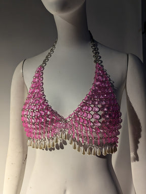 SAMPLE SALE - Pink Beaded Halter Size Small - FINAL SALE - Neon Cowboys - 