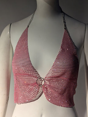 SAMPLE SALE - Rhinestone Mesh Halter Size Small - FINAL SALE - Neon Cowboys - 