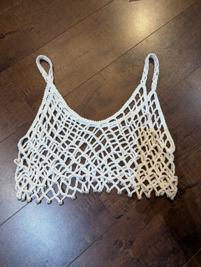 SAMPLE SALE - White Crochet Crop Size Small (New) - Neon Cowboys - 