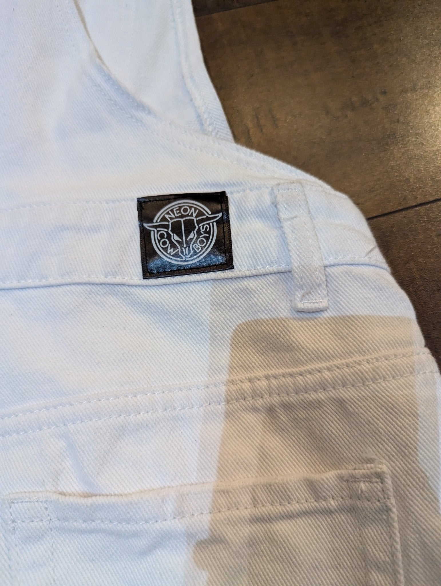 SAMPLE SALE - White Denim Overall Shorts Size Small - Neon Cowboys - 