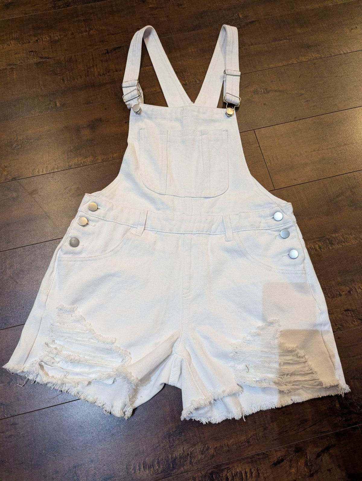 SAMPLE SALE - White Denim Overall Shorts Size Small - Neon Cowboys - 