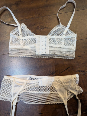 SAMPLE SALE - White Lace Bralette & Garter Set Size XSmall (Used for 1 Photoshoot) - Neon Cowboys - 