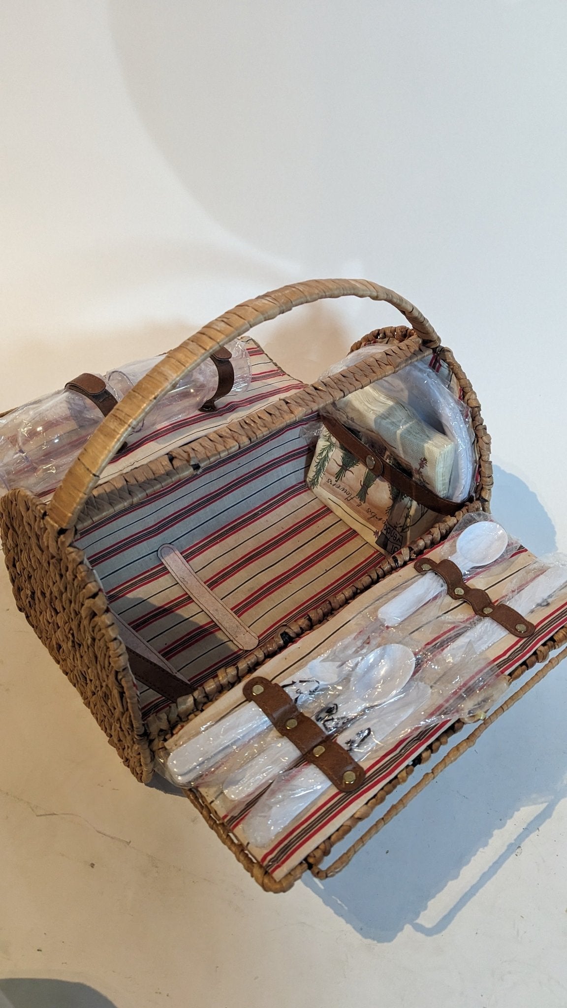 SAMPLE SALE - Wicker Picnic Basket w/ Utensils - FINAL SALE - Neon Cowboys - 