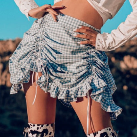 Gingham Mini Bustle Skirt