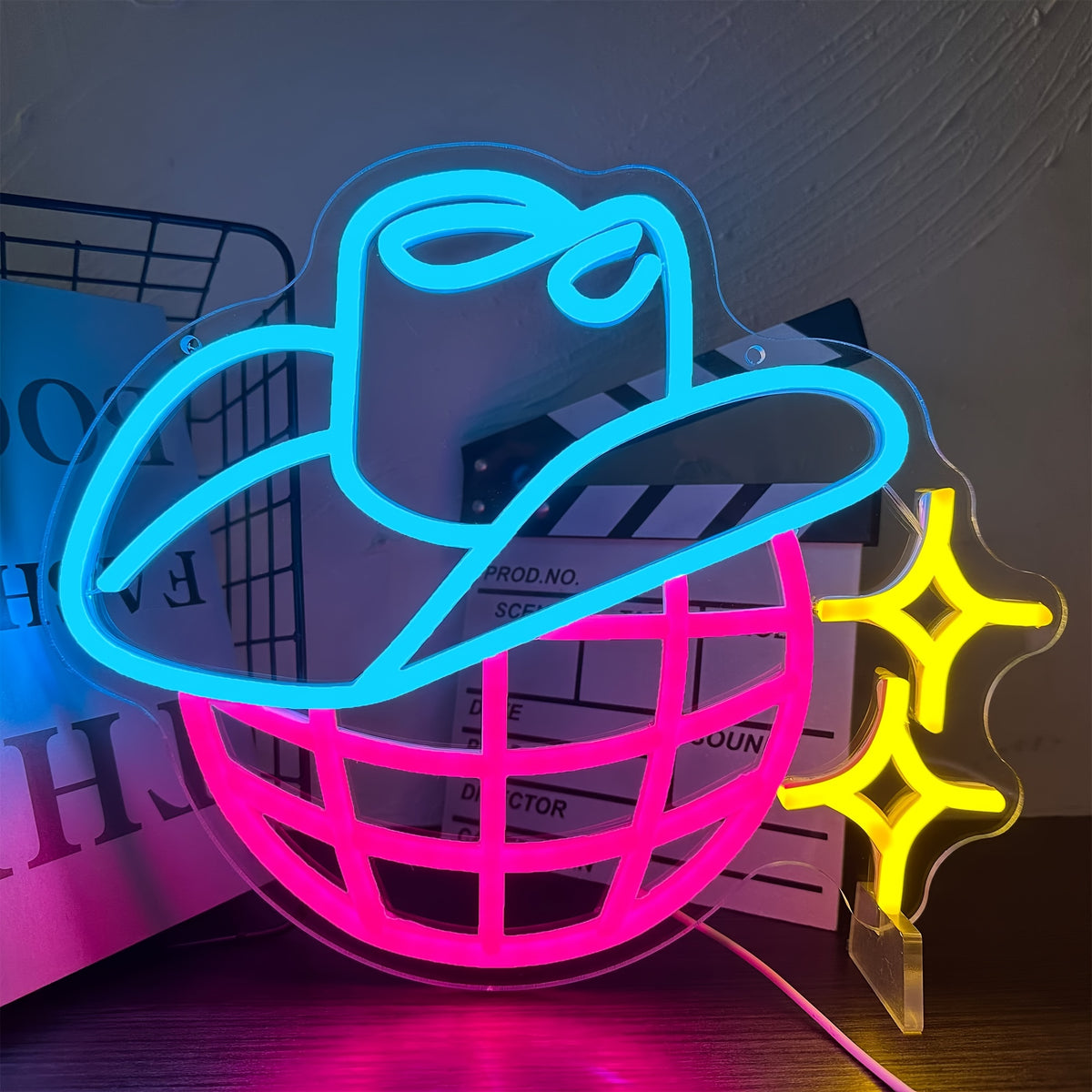 LED Disco Ball Cowboy Hat Sign